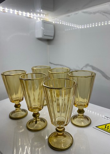 Sarı Retro Ayaklı 6'lı Bardak Seti - Görsel 2