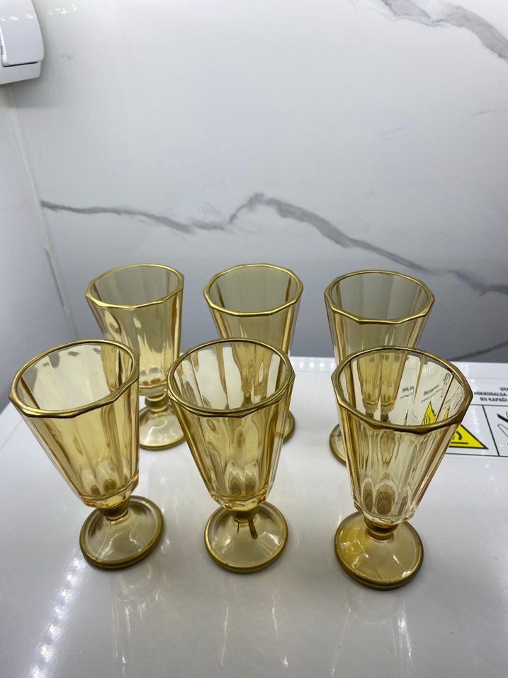Sarı Retro Ayaklı 6'lı Bardak Seti - Görsel 3