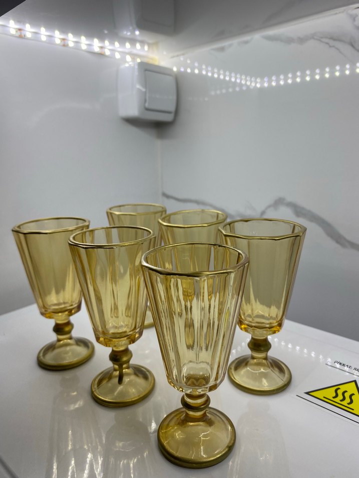 Sarı Retro Ayaklı 6'lı Bardak Seti - Görsel 2