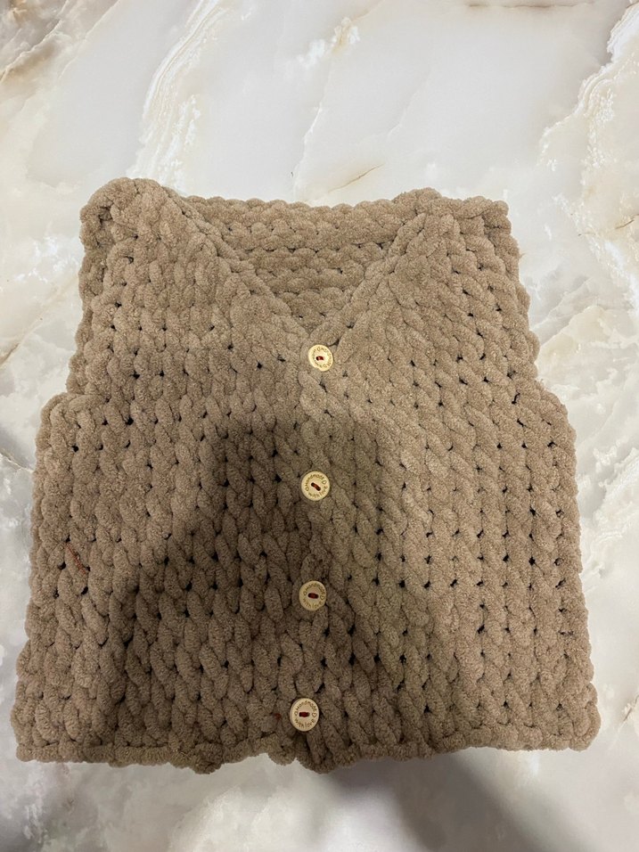 Bohem Tarz Kahverengi Örgü bebek  Süveter - Görsel 2