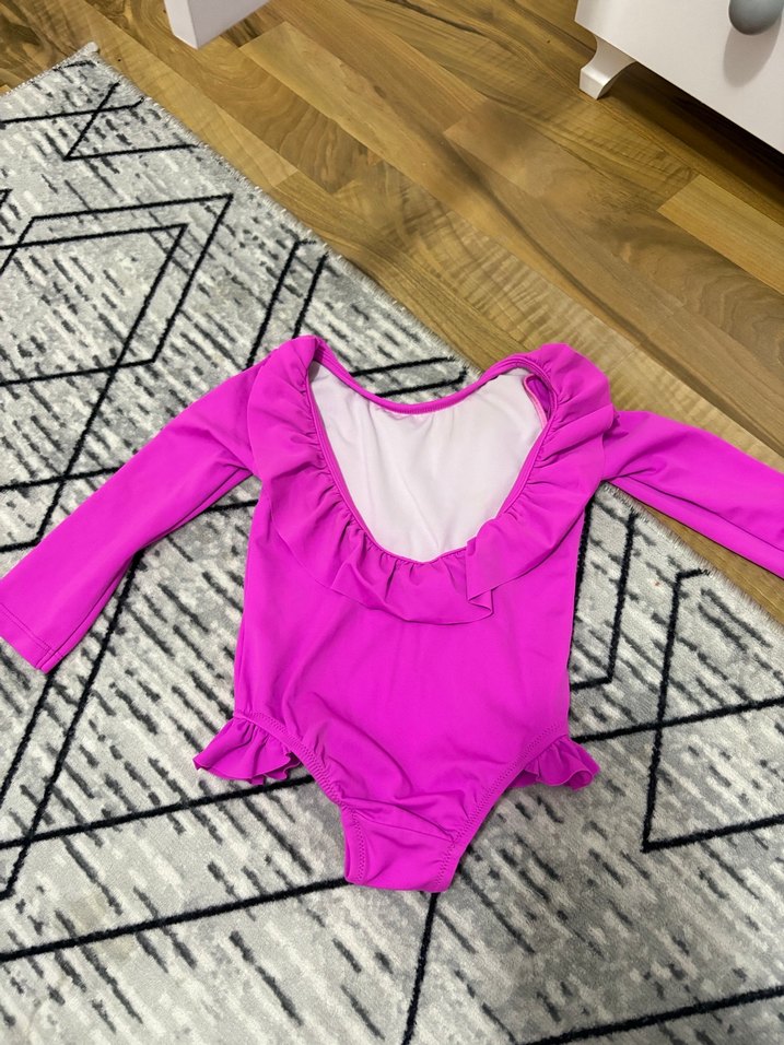 Uzun Kollu Pembe Kız Çocuk Mayo - Görsel 2