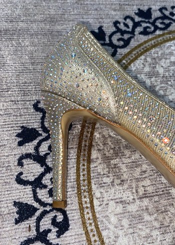 37 Beden altın Renk Altın Renkli Parlak Taşlı Stiletto Kadın Ayakkabı