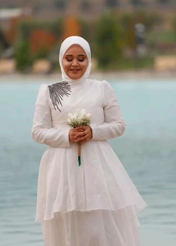Beyaz Uzun Kollu Bohem Drape Detaylı Gelinlik