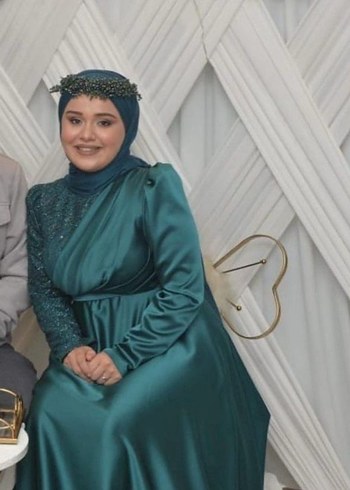 Uzun Turkuaz Drapeli Abiye Elbise