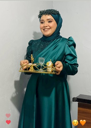 Abiye Uzun Turkuaz Drapeli Abiye Elbise