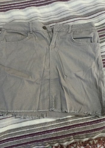 Gri Denim Mini Etek Rahat Kesim