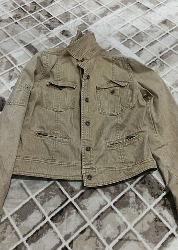 Bej Düğmeli Kadın Denim Ceket
