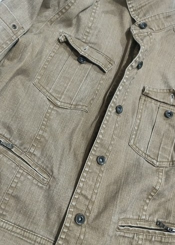 Diğer Bej Düğmeli Kadın Denim Ceket