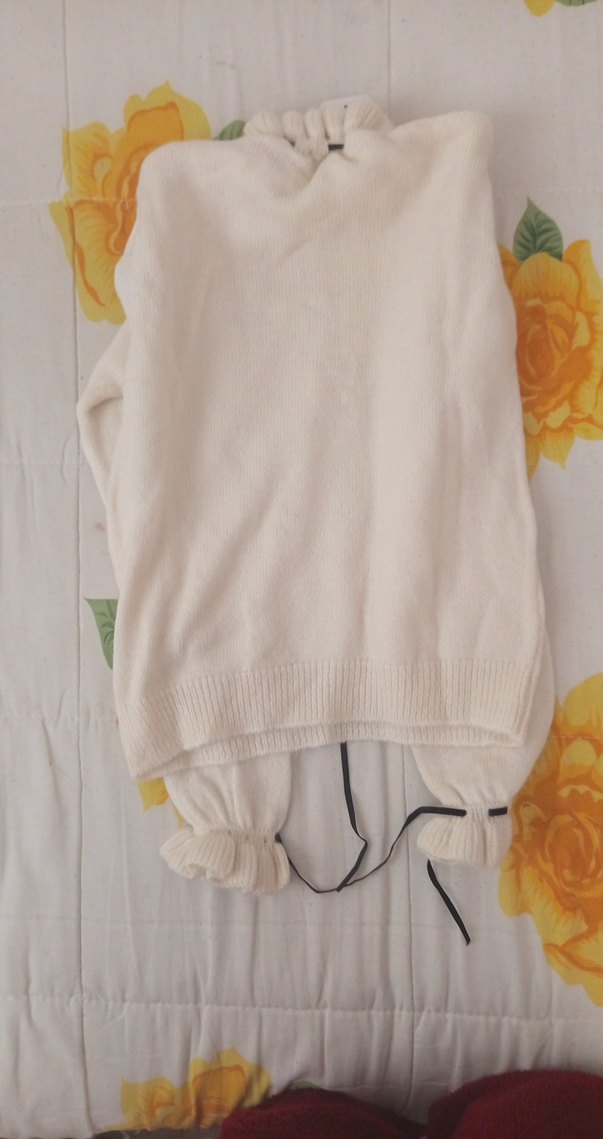 Beyaz Boğazlı Triko Kurdeleli Kadın Kazak - Görsel 2