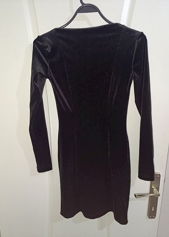 Siyah kare Yakalı Uzun Kollu Mini Elbise - Görsel 2