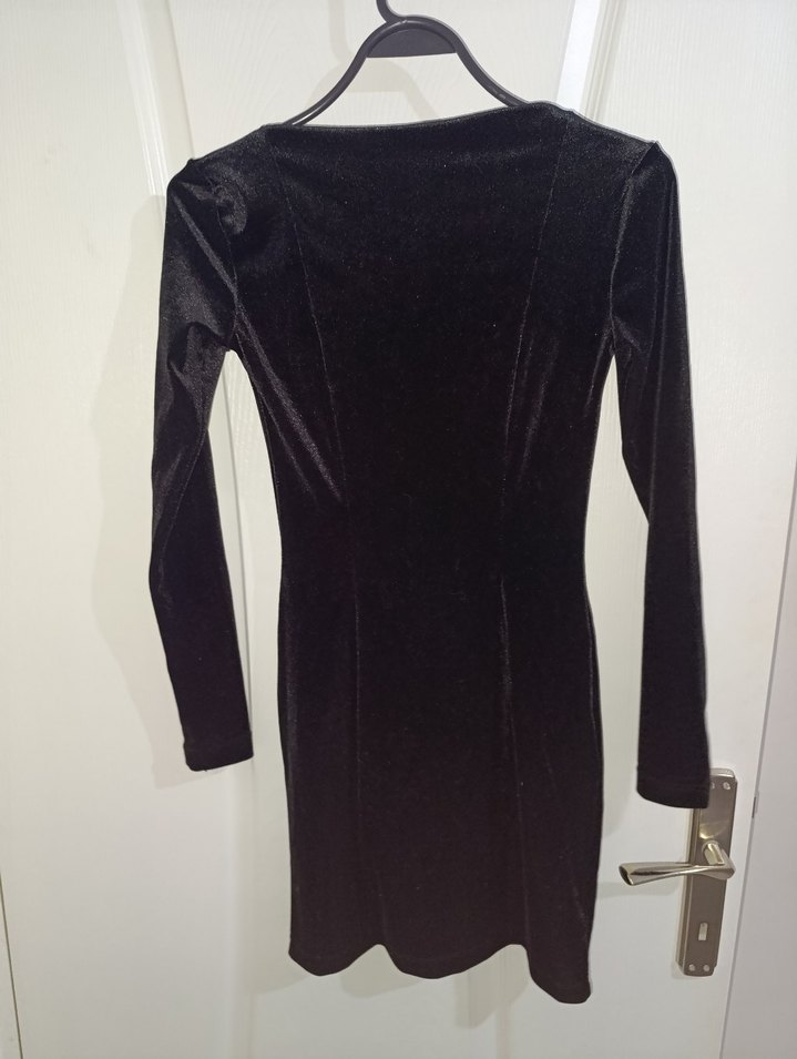 Siyah kare Yakalı Uzun Kollu Mini Elbise - Görsel 2