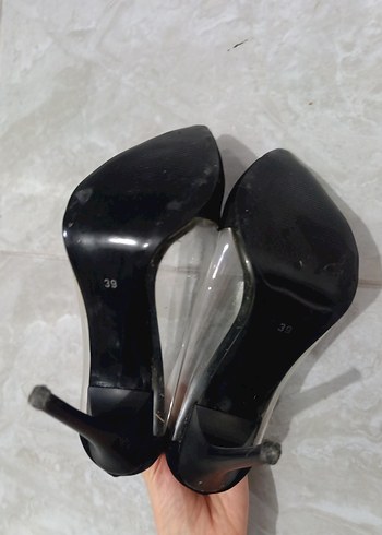 Siyah süet yanları şeffaf Stiletto Ayakkabı - Görsel 4