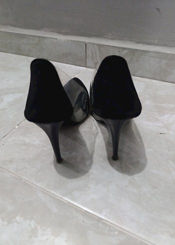 Siyah süet yanları şeffaf Stiletto Ayakkabı - Görsel 2
