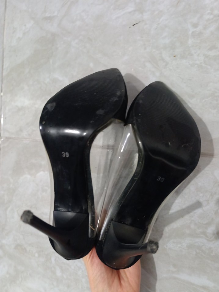 Siyah süet yanları şeffaf Stiletto Ayakkabı - Görsel 4