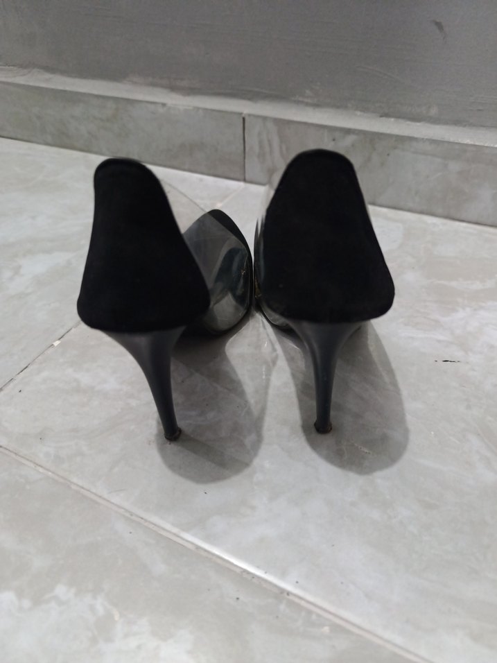 Siyah süet yanları şeffaf Stiletto Ayakkabı - Görsel 2