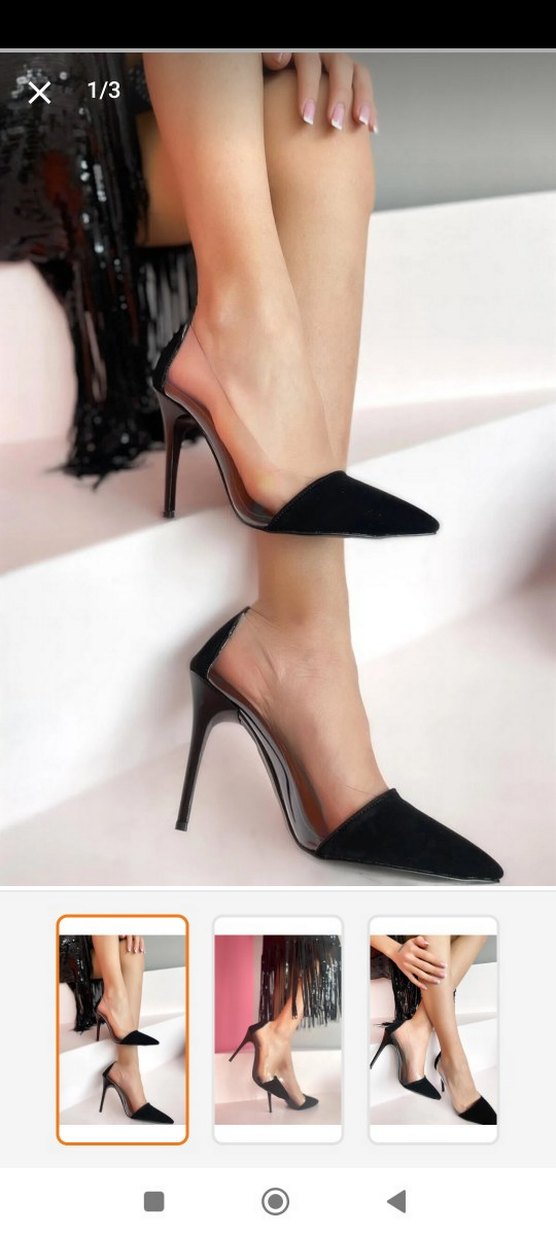 Siyah süet yanları şeffaf Stiletto Ayakkabı - Görsel 5