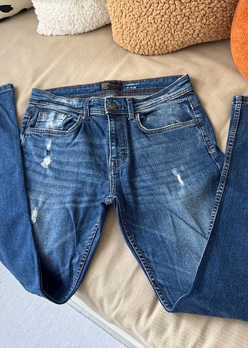 Düğmeli erkek Mavi Denim Pantolon