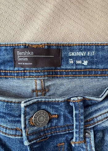 Bershka Düğmeli erkek Mavi Denim Pantolon