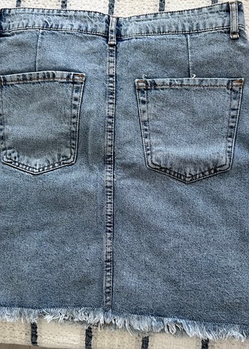 Diğer Nakışlı Düğmeli Mavi Denim Mini Etek