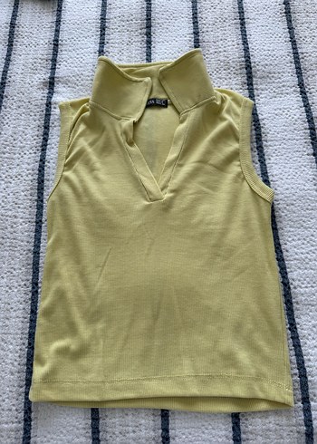 Sarı Kolsuz Polo Yaka Kadın crop