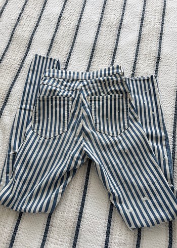 34 Beden Mavi Çizgili Regular Fit Kadın Kot Pantolon