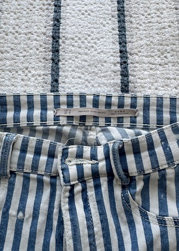 Zara Mavi Çizgili Regular Fit Kadın Kot Pantolon