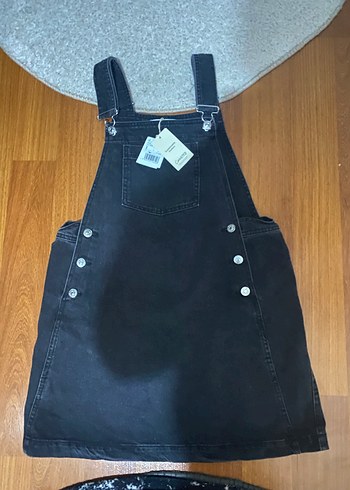 Siyah Kadın Denim Midi Salopet - Görsel 3