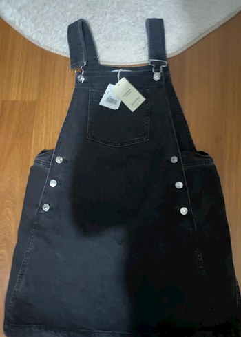 Siyah Kadın Denim Midi Salopet - Görsel 4