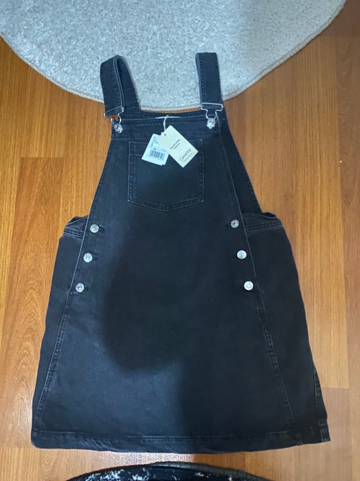 Siyah Kadın Denim Midi Salopet - Görsel 3