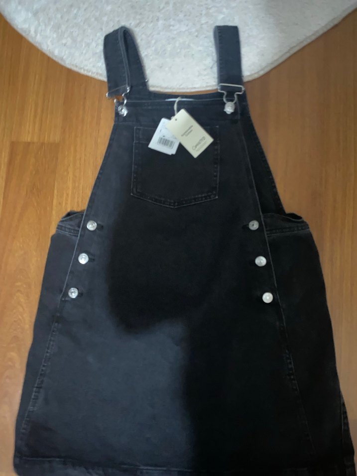 Siyah Kadın Denim Midi Salopet - Görsel 4