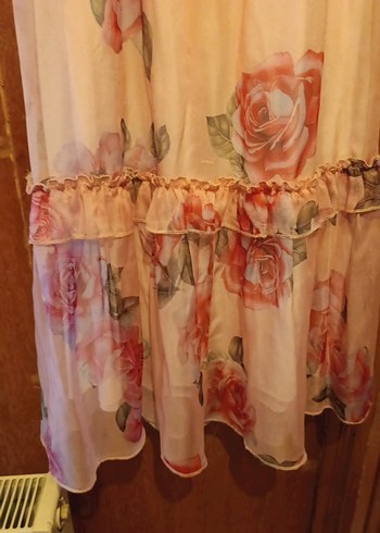 Çiçek Desenli Pembe Uzun Bohem Elbise - Görsel 5