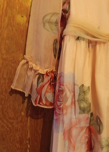 Çiçek Desenli Pembe Uzun Bohem Elbise - Görsel 4