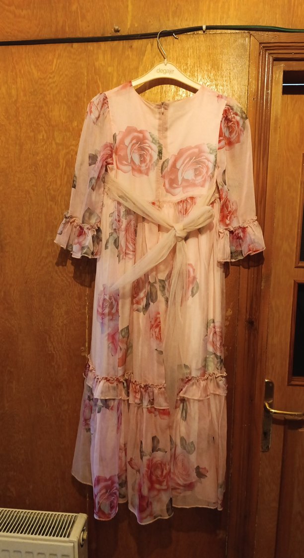 Çiçek Desenli Pembe Uzun Bohem Elbise - Görsel 2