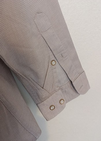 Bej Keten Erkek Gömlek, Uzun Kollu, Düğmeli - Görsel 4