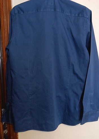 Düğmeli Mavi Denim Erkek Gömlek - Görsel 3