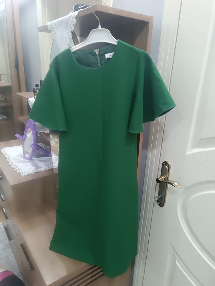 Yeşil Drapeli Kadın Midi Elbise - Görsel 2