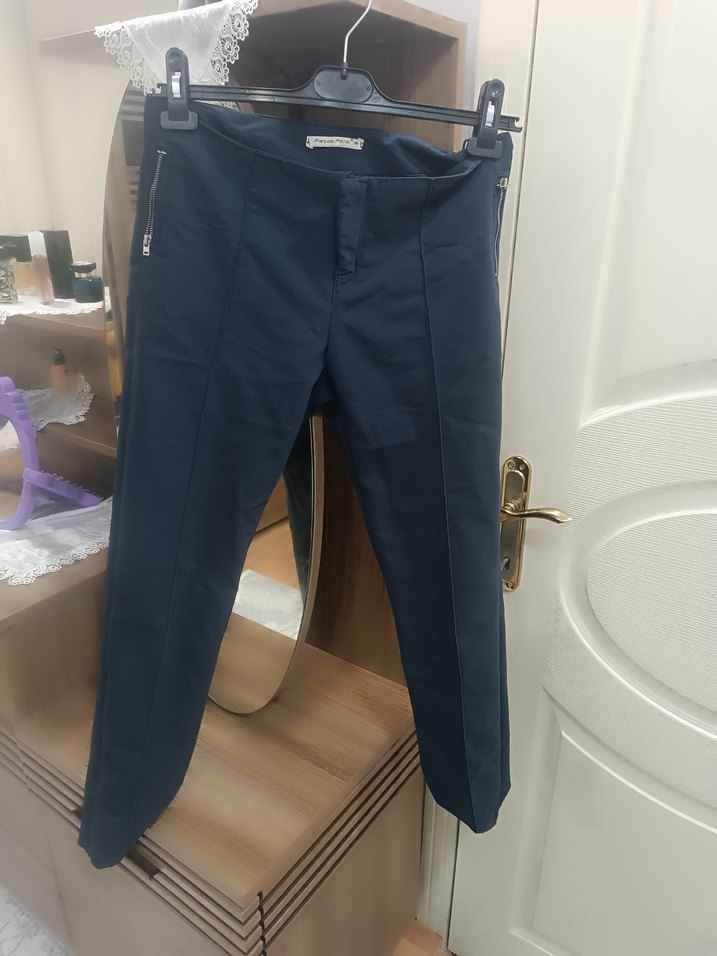 Lacivert Kadın beli lastikli kumaş Pantolon - Görsel 2