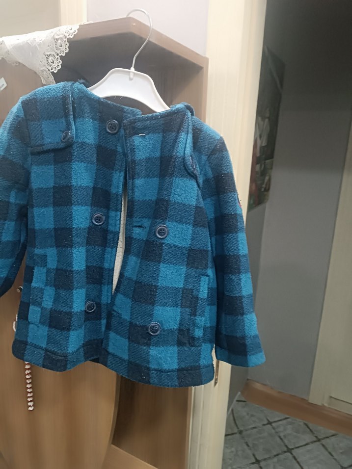 Erkek Çocuk Mavi Kareli Düğmeli Ceket - Görsel 4