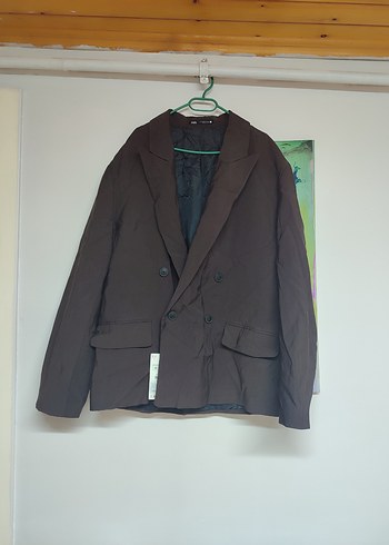 Düğmeli Kahverengi Keten Kadın Blazer