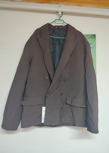 Zara Düğmeli Kahverengi Keten Kadın Blazer