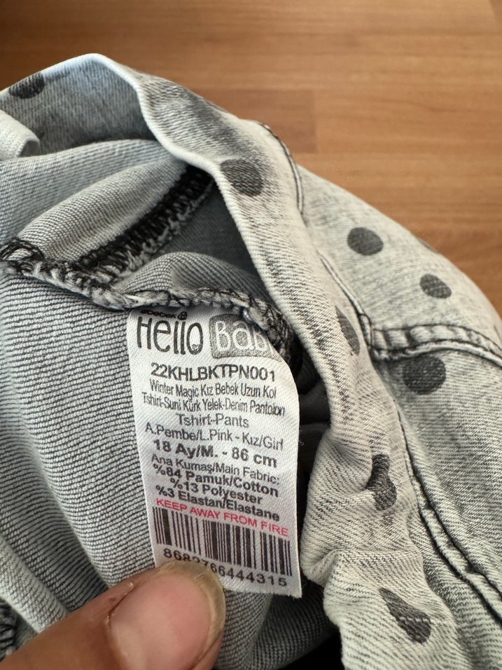 Kız Çocuk Gri Puantiyeli Bol Kesim Kot Pantolon - Görsel 3