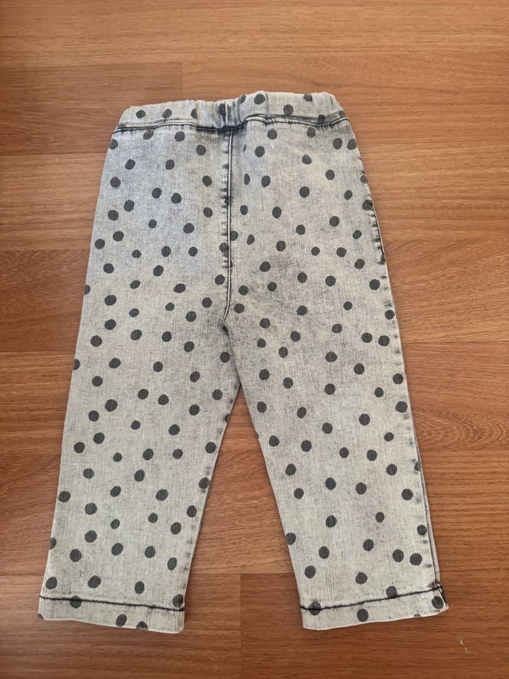 Kız Çocuk Gri Puantiyeli Bol Kesim Kot Pantolon - Görsel 2