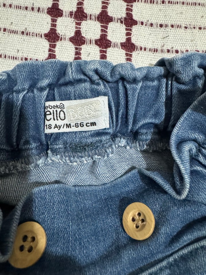 Kız Çocuk Düğmeli Mavi Denim Pantolon - Görsel 3
