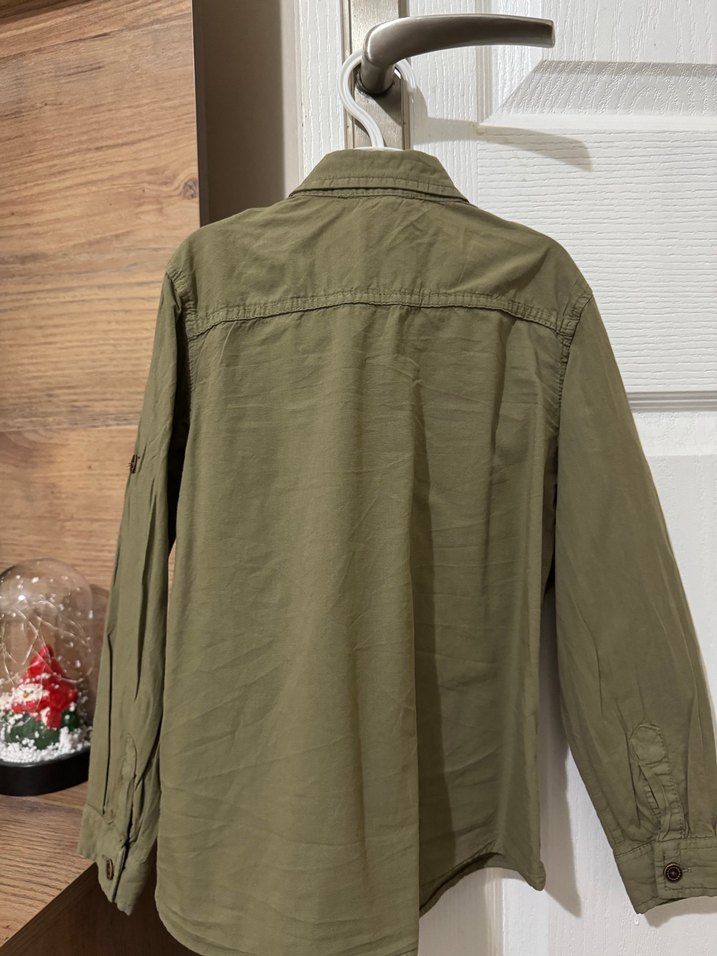 Erkek Çocuk Haki Uzun Kollu Keten Gömlek - Görsel 2