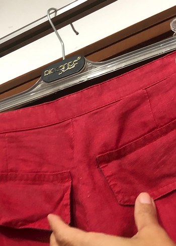 Kemerli Kırmızı Kadın Keten Pantolon - Görsel 4