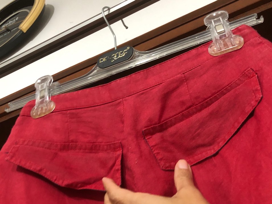 Kemerli Kırmızı Kadın Keten Pantolon - Görsel 4