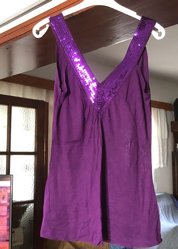 Parlak Mor V Yaka penye üst giyim - Görsel 2