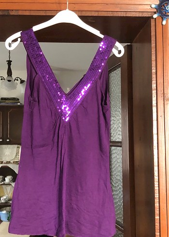 Parlak Mor V Yaka penye üst giyim - Görsel 3