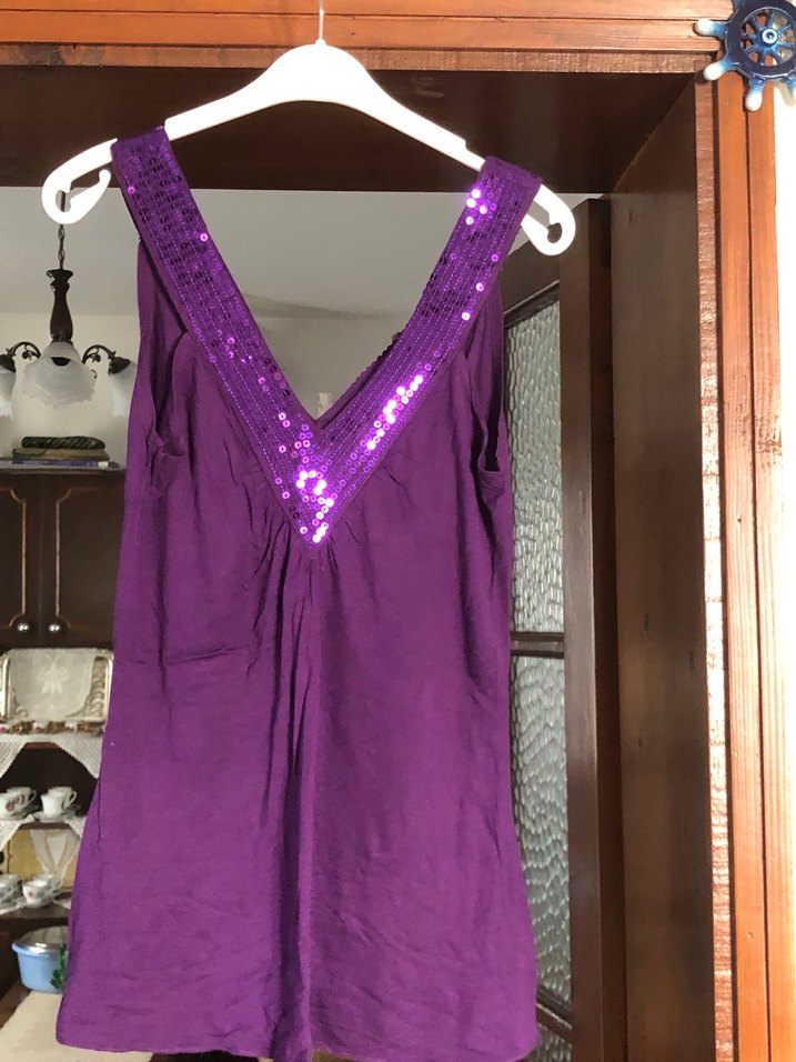 Parlak Mor V Yaka penye üst giyim - Görsel 3