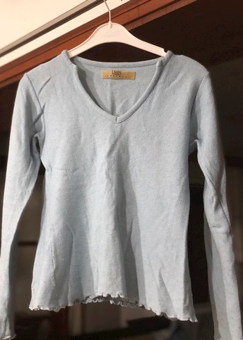 Açık mavi V Yaka Uzun Kollu Lamswoll Kadın Kazak - Görsel 2